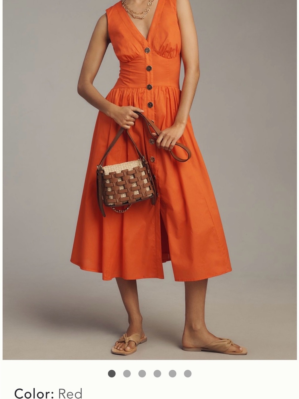 Hutch/Anthropologie Sleeveless Button-Front Midi Dress in Red/Orange